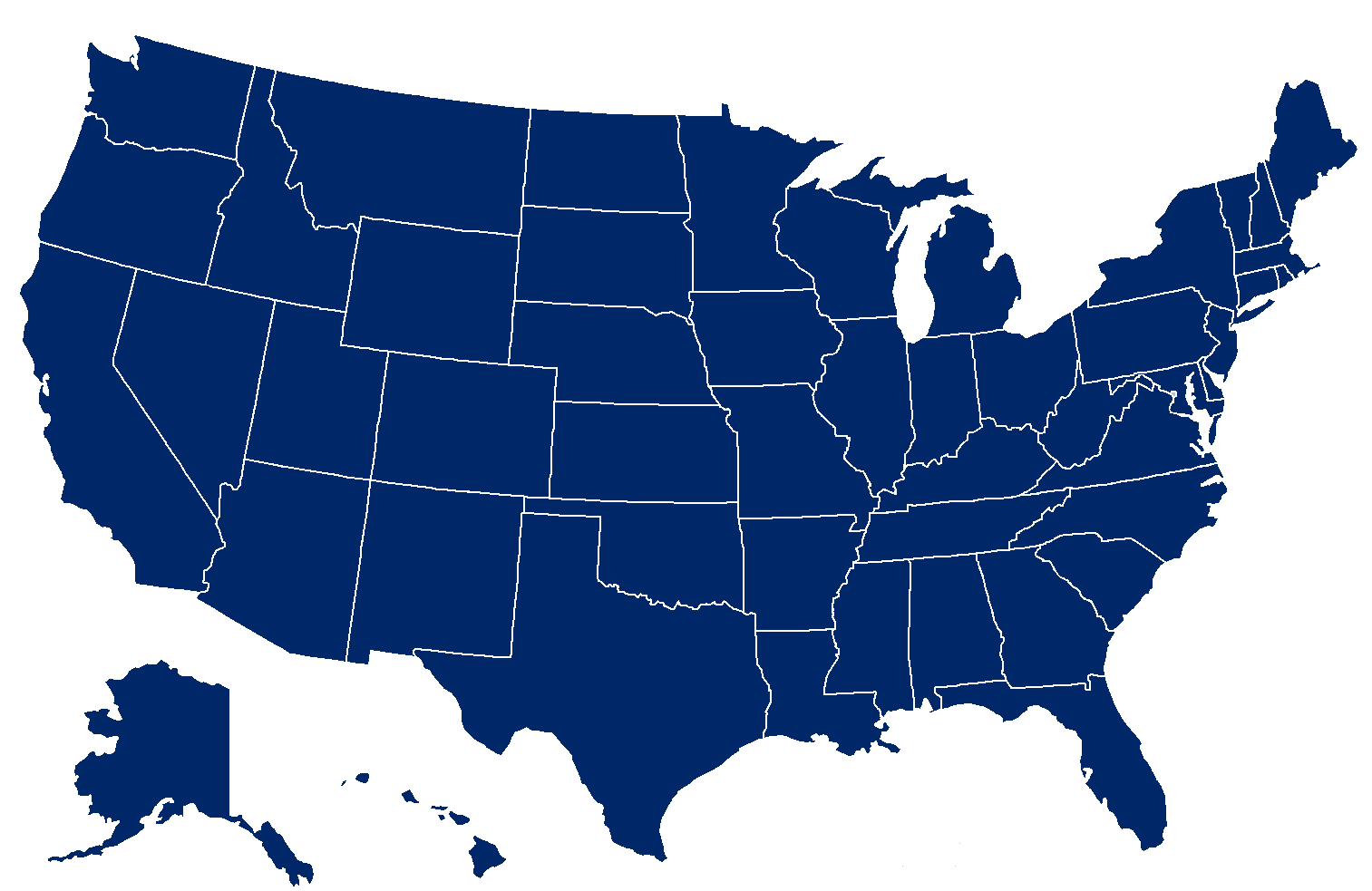 A map of the all 50 states in United States all colored in dark blue, signifying a universal accessibility requirement throughout the nation