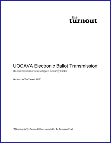 Cover of a report titled UOCAVA Electronic Ballot Return Technical Recommendations